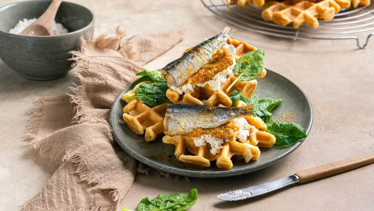 Gaufres de sardine aux poivrons et chèvre