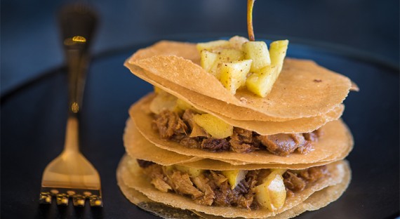 Millefeuille sucré salé de maquereau et fruits épicés