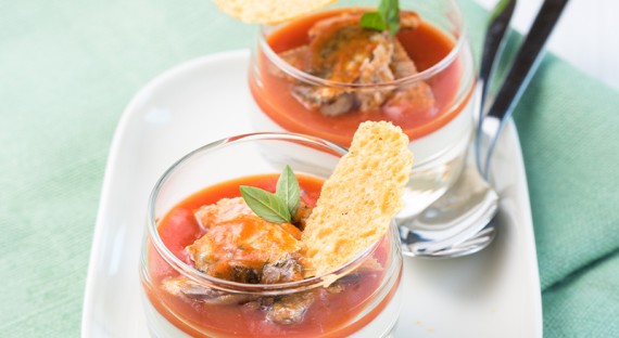 Panna Cotta, tomate et basilic à la sardine